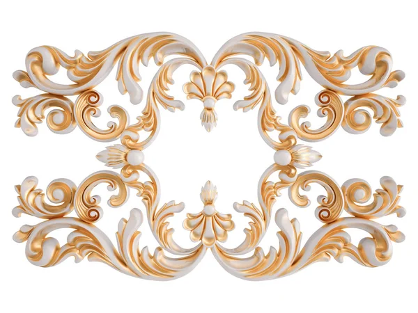 Ornamento bianco con patina d'oro su sfondo bianco. Isolato — Foto Stock