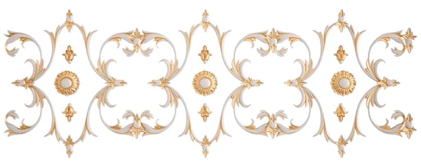 Wit ornament met gouden patina op een witte achtergrond. Geïsoleerd — Stockfoto