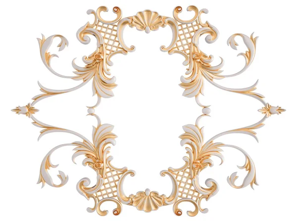 Ornamento bianco con patina d'oro su sfondo bianco. Isolato — Foto Stock