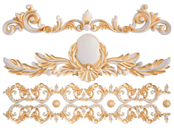 Wit ornament met gouden patina op een witte achtergrond. Geïsoleerd — Stockfoto