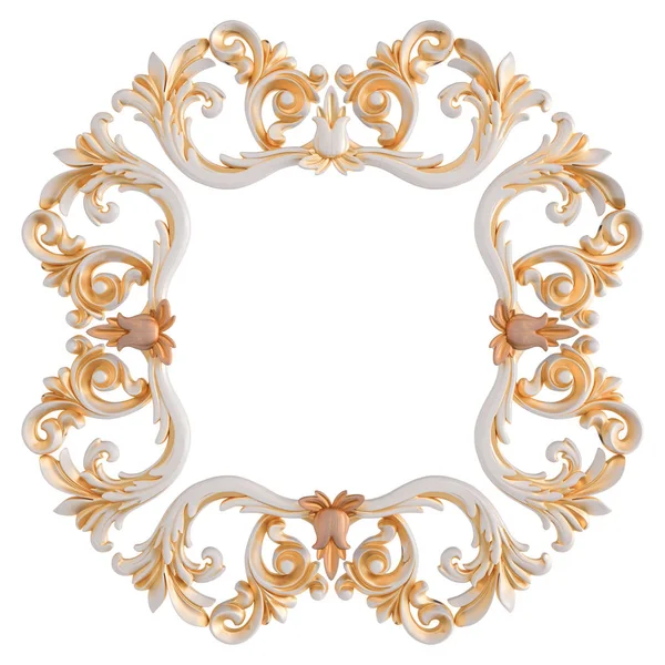 White ornament with gold patina on a white background. Isolated — Stock Photo, Image