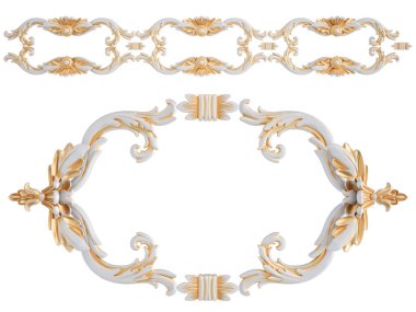 Beyaz bir arka planda altın Patina ile beyaz süsleme. Izole