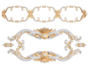 Beyaz bir arka planda altın Patina ile beyaz süsleme. Izole