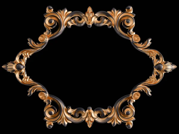 Ornamento nero con patina d'oro su sfondo nero. Isolato — Foto Stock