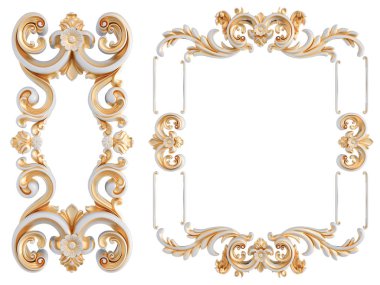 Beyaz bir arka planda altın Patina ile beyaz süsleme. Izole