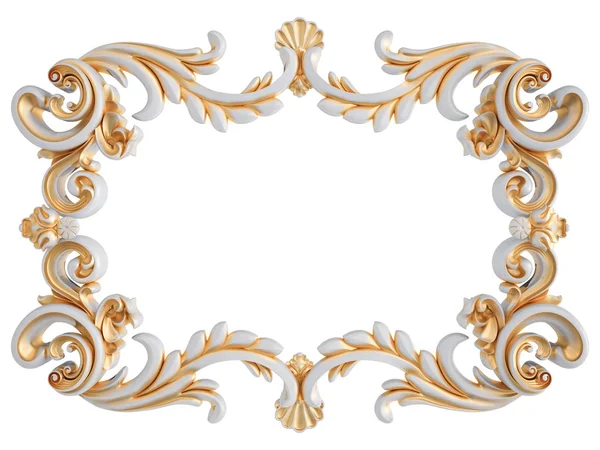 Ornamento bianco con patina d'oro su sfondo bianco. Isolato — Foto Stock