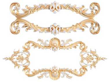 Beyaz bir arka planda altın Patina ile beyaz süsleme. Izole