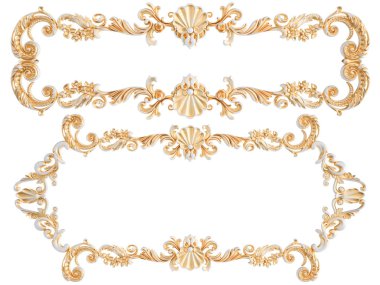 Beyaz bir arka planda altın Patina ile beyaz süsleme. Izole