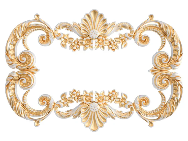 Wit ornament met gouden patina op een witte achtergrond. Geïsoleerd — Stockfoto