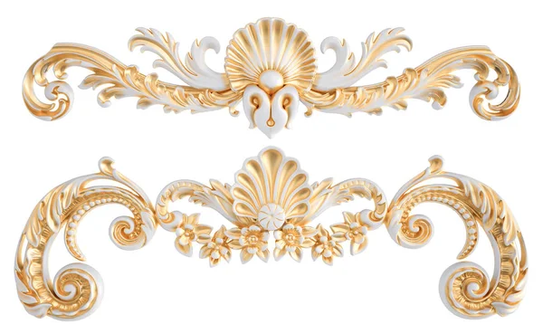 Ornamento bianco con patina d'oro su sfondo bianco. Isolato — Foto Stock