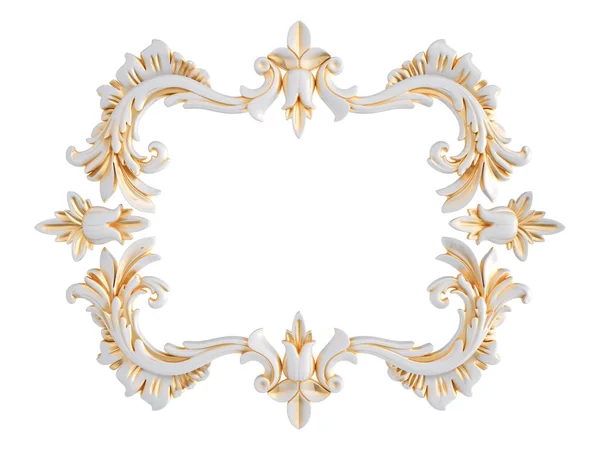 Ornamento branco com pátina dourada em um fundo branco. Isolados — Fotografia de Stock