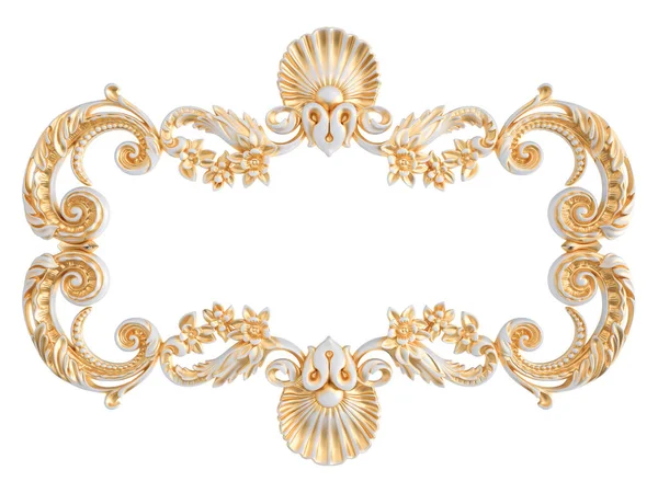 Ornamento bianco con patina d'oro su sfondo bianco. Isolato — Foto Stock