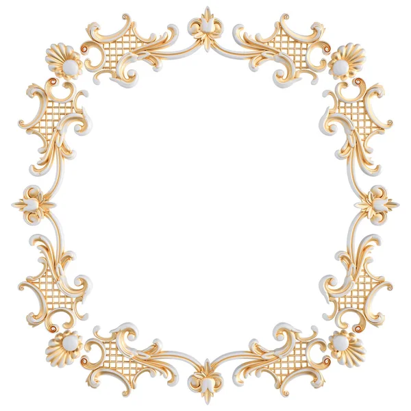 Wit ornament met gouden patina op een witte achtergrond. Geïsoleerd — Stockfoto