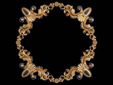 Siyah bir arka planda altın Patina ile siyah süsleme. Izole