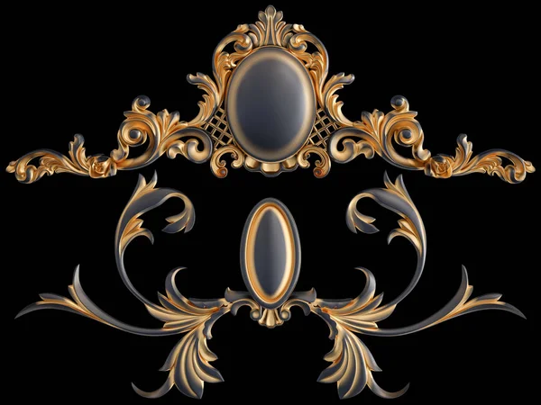 Siyah bir arka planda altın Patina ile siyah süsleme. Izole