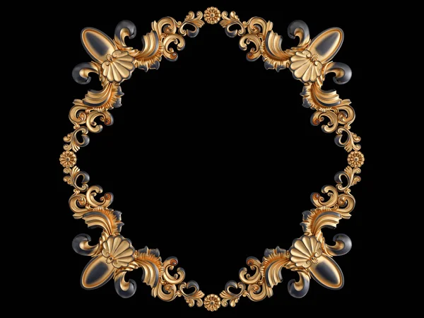 Ornamento nero con patina d'oro su sfondo nero. Isolato — Foto Stock