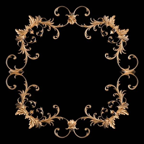 Ornamento nero con patina d'oro su sfondo nero. Isolato — Foto Stock