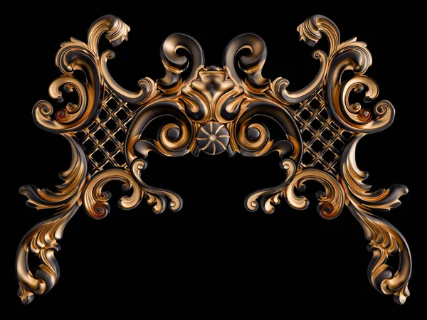 Zwarte ornament met gouden patina op een zwarte achtergrond. Geïsoleerd — Stockfoto