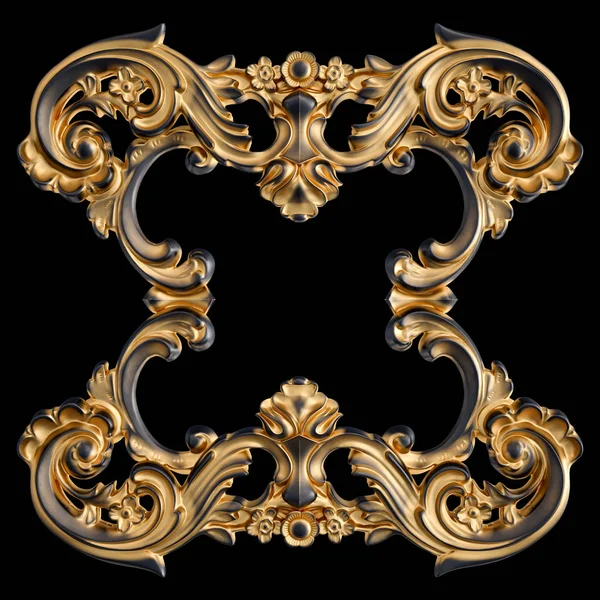 Ornamento nero con patina d'oro su sfondo nero. Isolato — Foto Stock