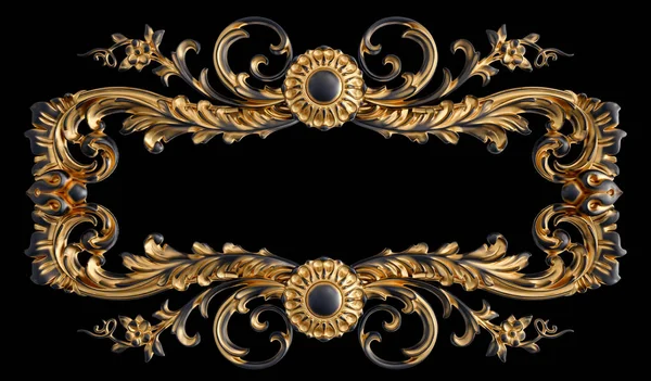 Ornamento nero con patina d'oro su sfondo nero. Isolato — Foto Stock