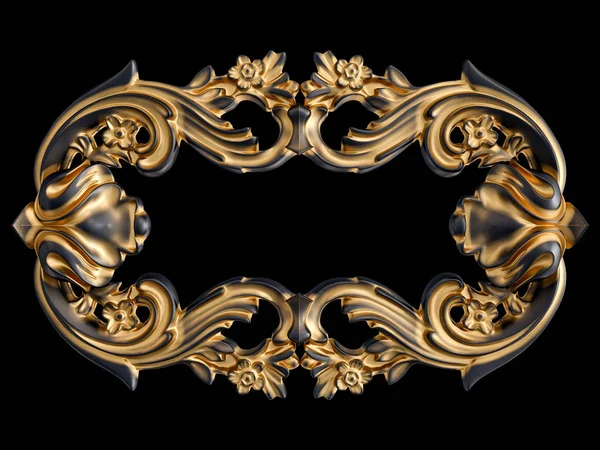 Black ornament with gold patina on a black background. Isolated — Stock Photo, Image