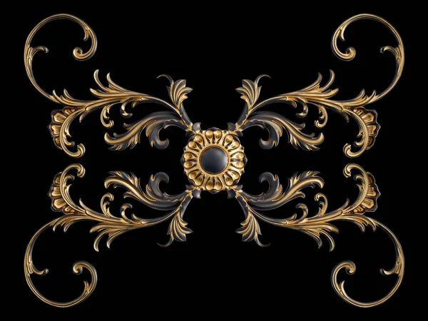 Schwarzer Ornament mit Goldpatina auf schwarzem Hintergrund. isoliert — Stockfoto