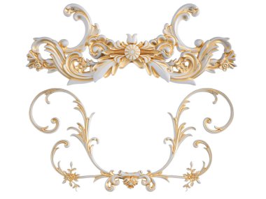 Beyaz bir arka planda altın Patina ile beyaz süsleme. Izole