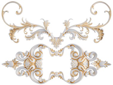 Beyaz bir arka planda altın Patina ile beyaz süsleme. Izole