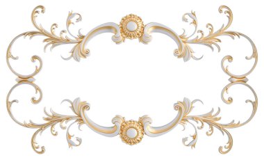 Beyaz bir arka planda altın Patina ile beyaz süsleme. Izole