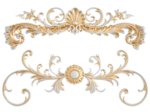 Beyaz bir arka planda altın Patina ile beyaz süsleme. Izole