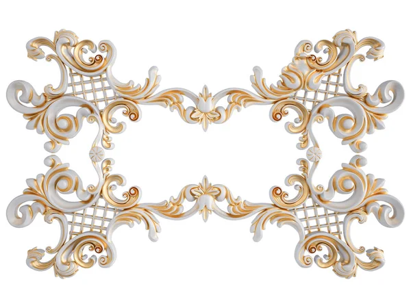 Wit ornament met gouden patina op een witte achtergrond. Geïsoleerd — Stockfoto