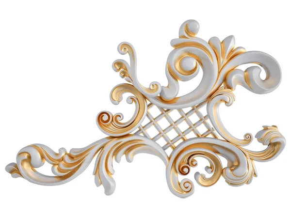 Ornamento branco com pátina dourada em um fundo branco. Isolados — Fotografia de Stock