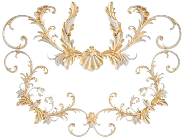 Wit ornament met gouden patina op een witte achtergrond. Geïsoleerd — Stockfoto