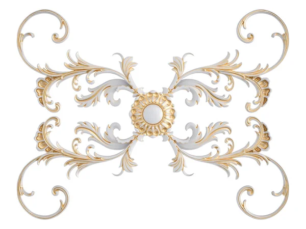 Wit ornament met gouden patina op een witte achtergrond. Geïsoleerd — Stockfoto