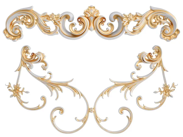 Ornamento bianco con patina d'oro su sfondo bianco. Isolato — Foto Stock