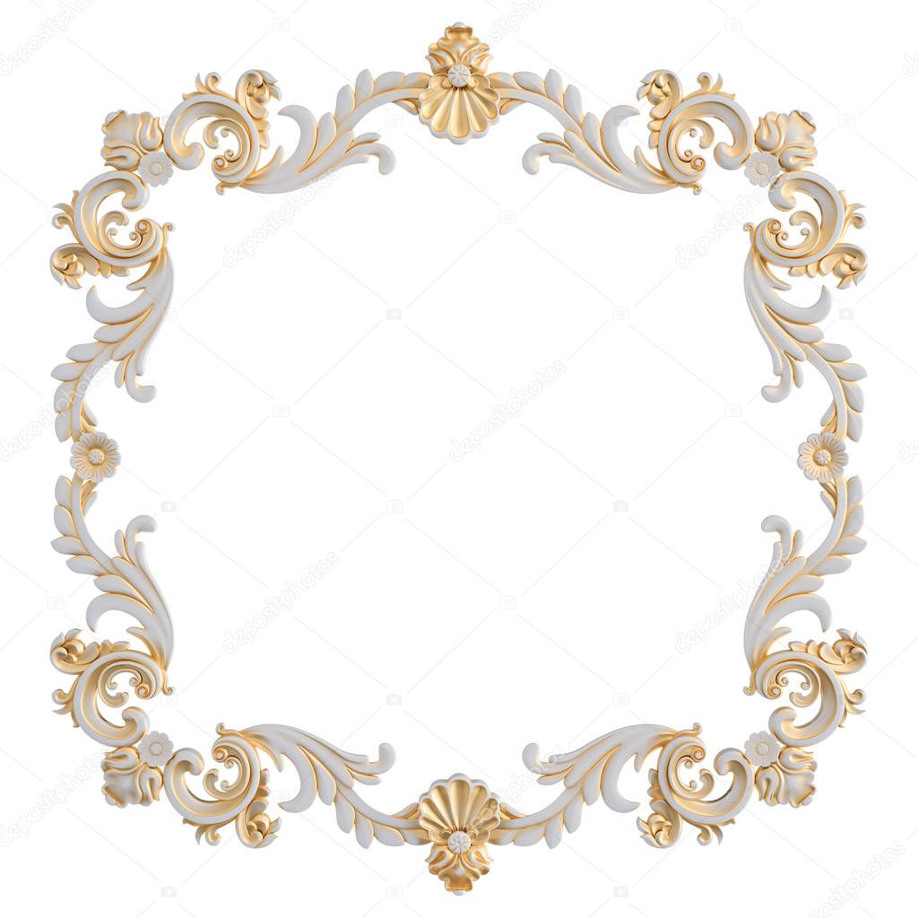 White ornament with gold patina on a white background. Isolated