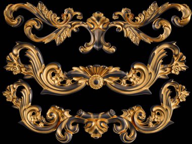 Siyah bir arka planda altın Patina ile siyah süsleme. Izole