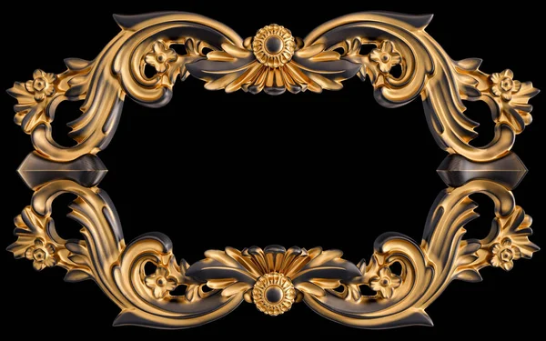 Ornamento nero con patina d'oro su sfondo nero. Isolato — Foto Stock