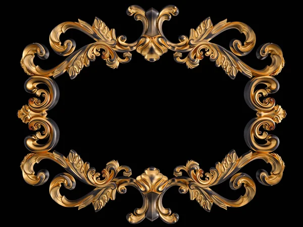 Ornamento nero con patina d'oro su sfondo nero. Isolato — Foto Stock