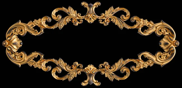 Ornamento nero con patina d'oro su sfondo nero. Isolato — Foto Stock