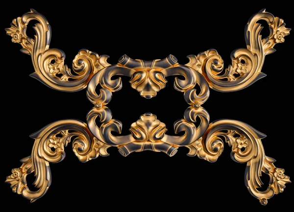 Ornamento nero con patina d'oro su sfondo nero. Isolato — Foto Stock