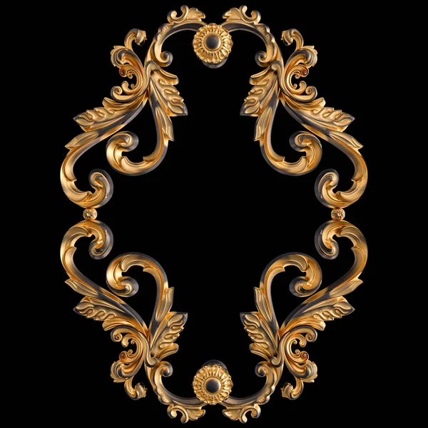 Ornamento nero con patina d'oro su sfondo nero. Isolato — Foto Stock