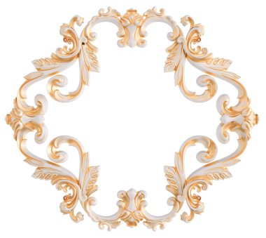 Beyaz bir arka planda altın Patina ile beyaz süsleme. Izole
