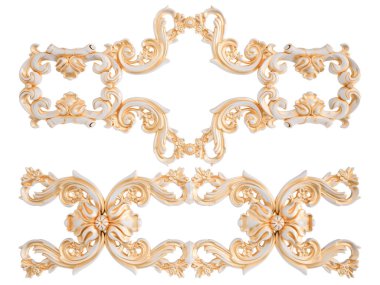 Beyaz bir arka planda altın Patina ile beyaz süsleme. Izole