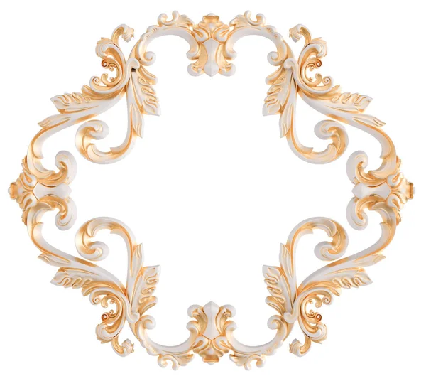 Wit ornament met gouden patina op een witte achtergrond. Geïsoleerd — Stockfoto