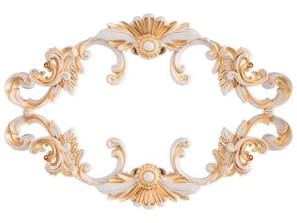 Ornamento branco com pátina dourada em um fundo branco. Isolados — Fotografia de Stock