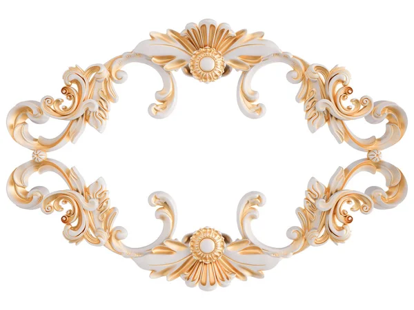 Ornamento bianco con patina d'oro su sfondo bianco. Isolato — Foto Stock