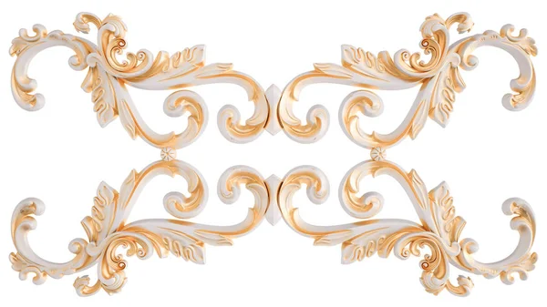 Ornamento branco com pátina dourada em um fundo branco. Isolados — Fotografia de Stock