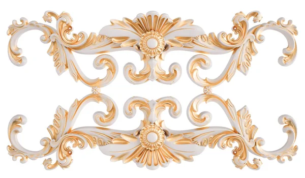 Ornamento branco com pátina dourada em um fundo branco. Isolados — Fotografia de Stock