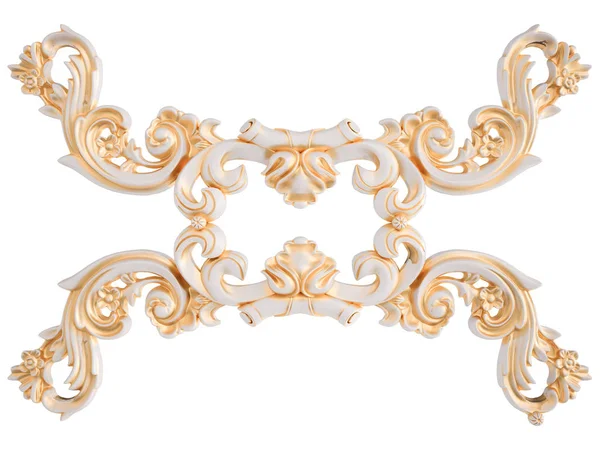 Ornamento branco com pátina dourada em um fundo branco. Isolados — Fotografia de Stock